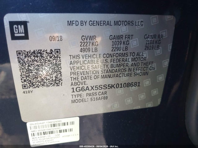 Продажа на аукционе авто 2019 Cadillac Cts Luxury, vin: 1G6AX5SS5K0108681, номер лота: 45288426