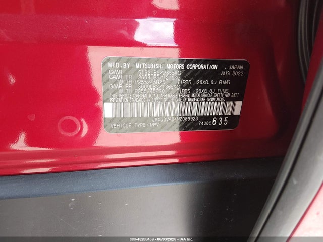 2022 Mitsubishi Outlander Sel 2.5 2wd/sel Special Edition 2wd მანქანა იყიდება აუქციონზე, vin: JA4J3VA84NZ089923, აუქციონის ნომერი: 45288438