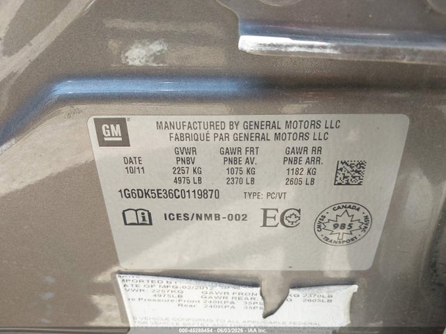 Продаж на аукціоні авто 2012 Cadillac Cts Performance, vin: 1G6DK5E36C0119870, номер лоту: 45288454