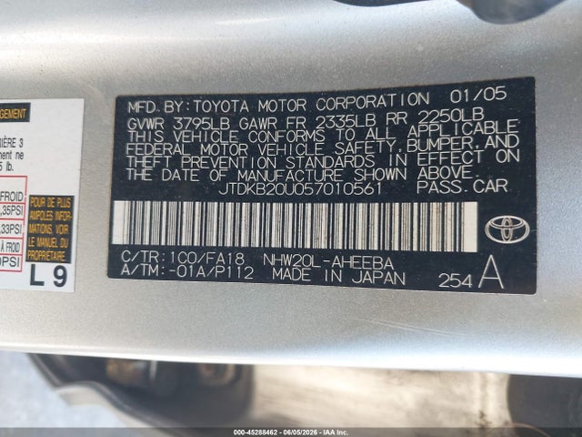 Продаж на аукціоні авто 2005 Toyota Prius, vin: JTDKB20U057010561, номер лоту: 45288462