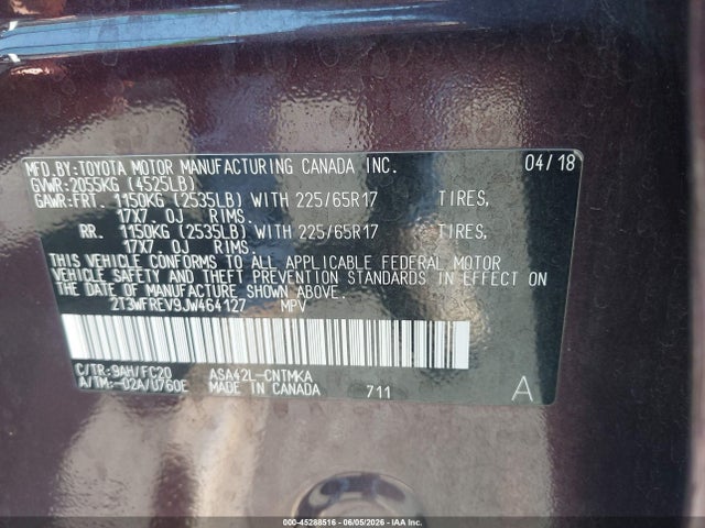 2T3WFREV9JW464127 Toyota Rav4 Xle