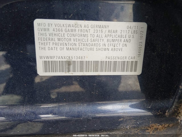 Aukcja sprzedaży 2012 Volkswagen Cc Sport, vin: WVWMP7ANXCE513487, numer aukcji: 45288519