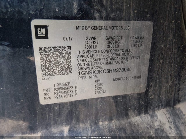 Aukcja sprzedaży 2017 Chevrolet Suburban Premier, vin: 1GNSKJKC5HR378040, numer aukcji: 45288522