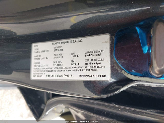 Продажа на аукционе авто 2020 Tesla Model 3 Standard Range Plus Rear-wheel Drive/standard Range Rear-wheel Drive, vin: 5YJ3E1EA4LF597181, номер лота: 45288552