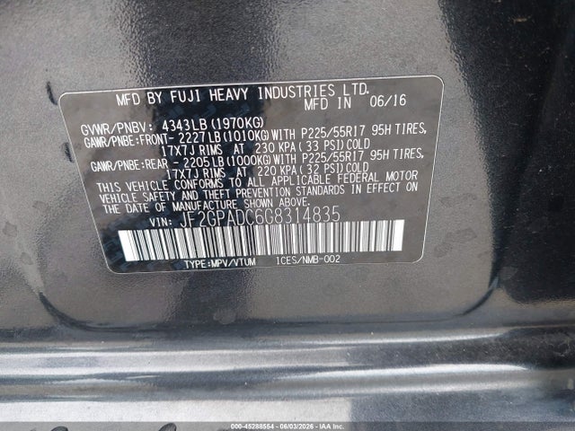 45288554 :رقم المزاد ، JF2GPADC6G8314835 vin ، 2016 Subaru Crosstrek 2.0i Premium مزاد بيع