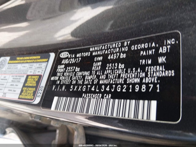 45288563 :رقم المزاد ، 5XXGT4L34JG219871 vin ، 2018 Kia Optima S مزاد بيع