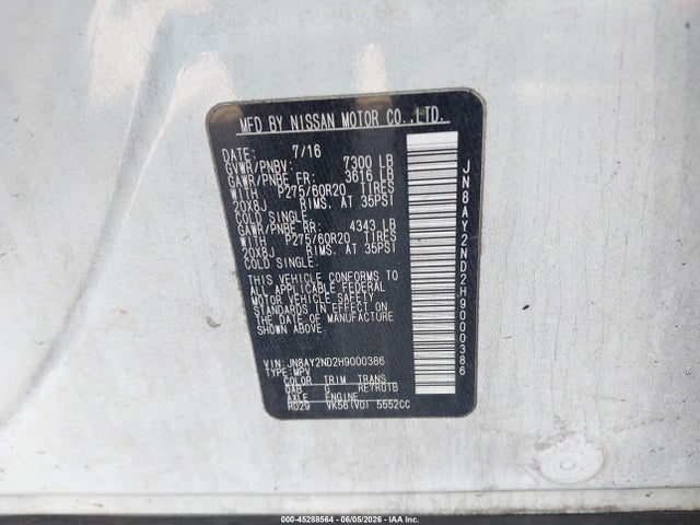Nissan Armada Sl 2017 JN8AY2ND2H9000386 Image 9