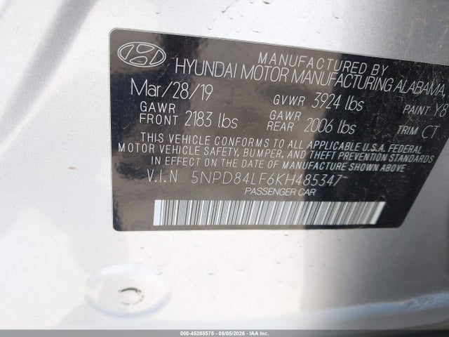 5NPD84LF6KH485347 Hyundai ELANTRA SEL