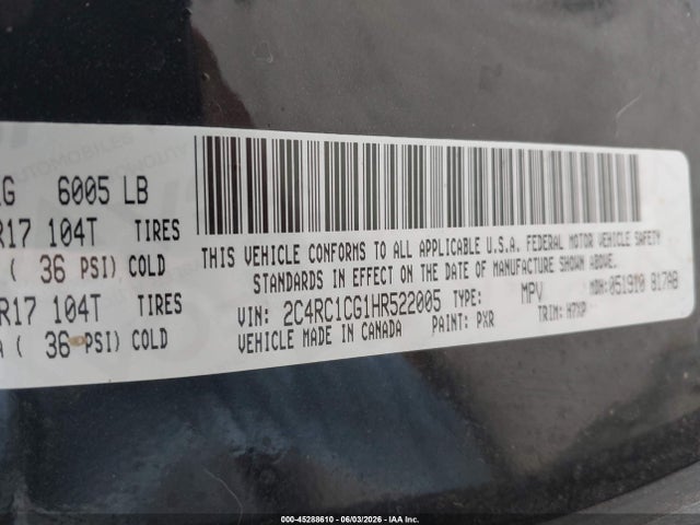 Chrysler Pacifica Lx 2017 2C4RC1CG1HR522005 Image 9