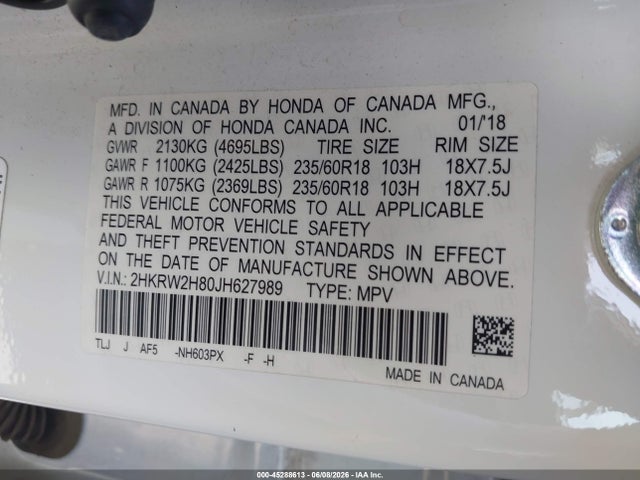 2HKRW2H80JH627989 Honda Cr-v Ex-l/ex-l Navi