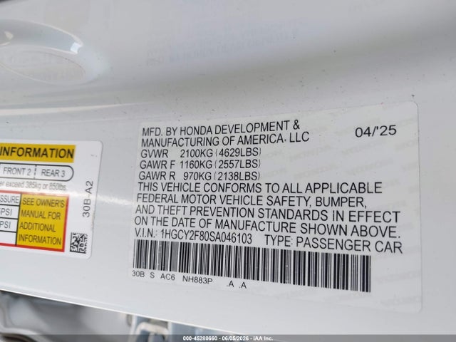 1HGCY2F80SA046103 Honda Accord Hybrid Touring