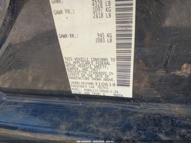 45288662 :رقم المزاد ، 1N4BL4EVXMN310618 vin ، 2021 Nissan Altima Sl Fwd مزاد بيع