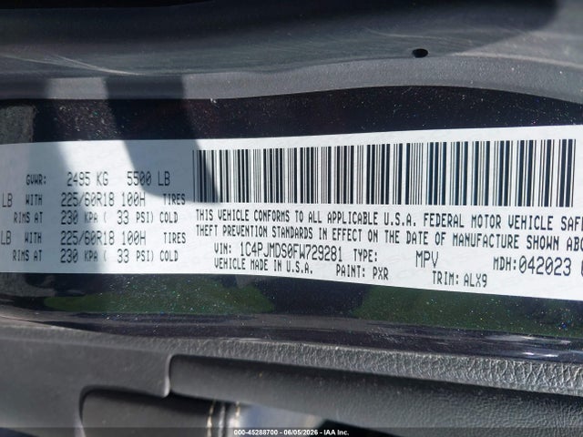 Продажа на аукционе авто 2015 Jeep Cherokee Limited, vin: 1C4PJMDS0FW729281, номер лота: 45288700