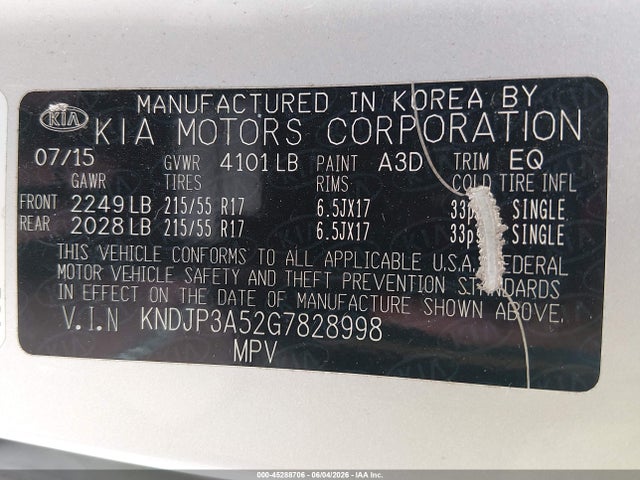 2016 Kia Soul + მანქანა იყიდება აუქციონზე, vin: KNDJP3A52G7828998, აუქციონის ნომერი: 45288706