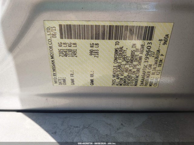 Aukcja sprzedaży 2016 Nissan Maxima 3.5 Sr, vin: 1N4AA6AP7GC399603, numer aukcji: 45288738