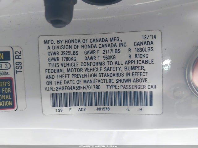 Продаж на аукціоні авто 2015 Honda Civic Si, vin: 2HGFG4A59FH701780, номер лоту: 45288755
