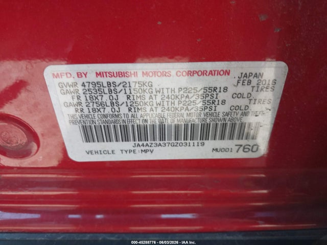 Mitsubishi Outlander Es 2016 JA4AZ3A37GZ031119 Image 9