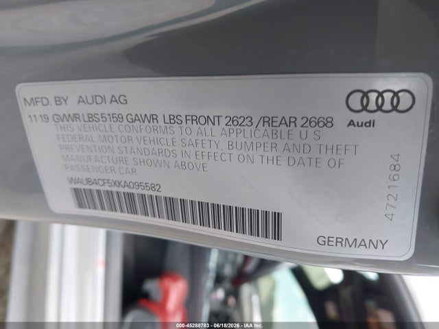 Продажа на аукционе авто 2019 Audi S5 3.0t Premium, vin: WAUB4CF5XKA095582, номер лота: 45288783