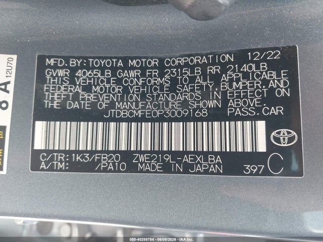 JTDBCMFE0P3009168 Toyota Corolla Hybrid Le