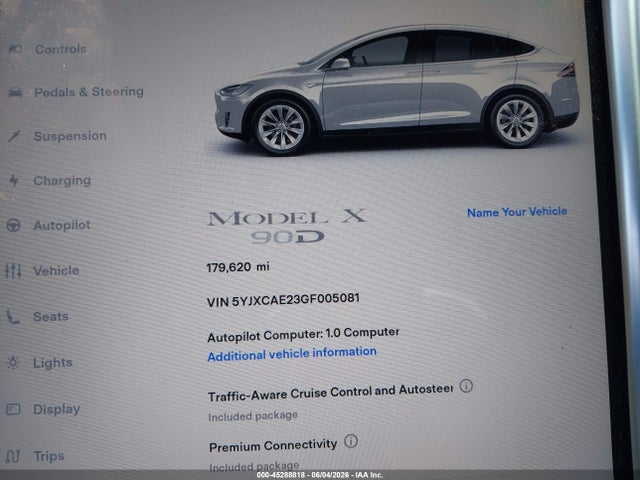 Aukcja sprzedaży 2016 Tesla Model X 60d/70d/75d/90d, vin: 5YJXCAE23GF005081, numer aukcji: 45288818
