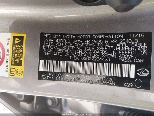 Lexus ES 350 2016 JTHBK1GG0G2234423 Image 9