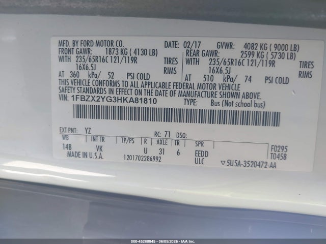 Ford Transit-350 Xl 2017 1FBZX2YG3HKA81810 Image 9