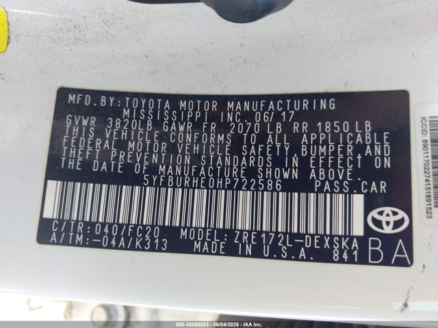 Toyota COROLLA SE 2017 5YFBURHE0HP722586 Image 9