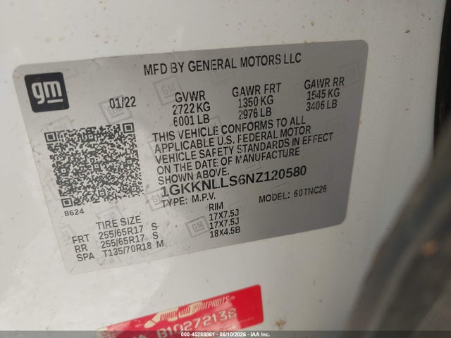 45288861 :رقم المزاد ، 1GKKNLLS6NZ120580 vin ، 2022 Gmc Acadia Awd At4 مزاد بيع