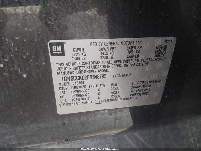 Chevrolet Tahoe Ltz 2015 1GNSCCKC2FR548795 Image 9