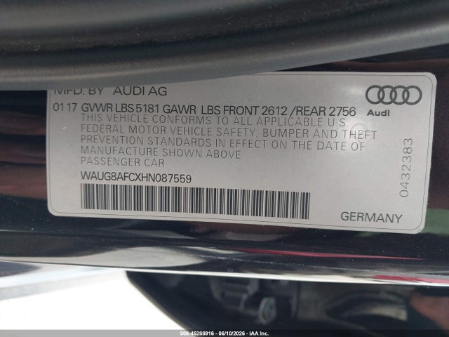 Aukcja sprzedaży 2017 Audi A6 Premium Plus, vin: WAUG8AFCXHN087559, numer aukcji: 45288916