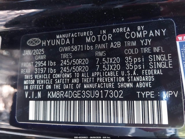 Aukcja sprzedaży 2025 Hyundai Palisade Sel Premium, vin: KM8R4DGE3SU917302, numer aukcji: 45288921