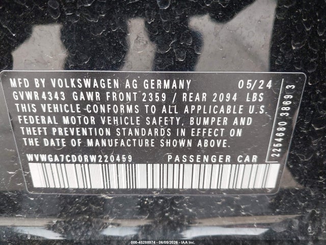 Продаж на аукціоні авто 2024 Volkswagen Golf Gti 2.0t S, vin: WVWGA7CD0RW220459, номер лоту: 45288974