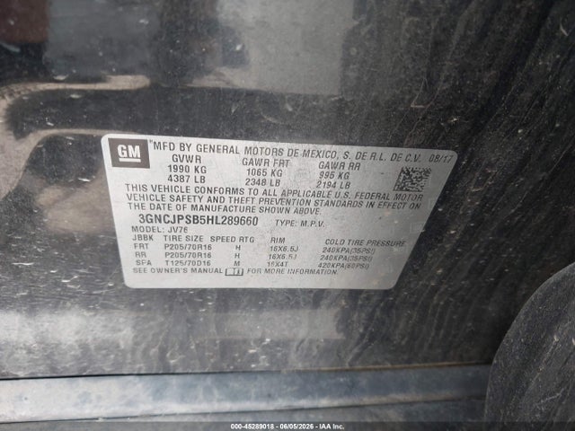 3GNCJPSB5HL289660 Chevrolet Trax Lt