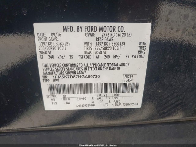 Ford EXPLORER XLT 2017 1FM5K7D87HGA69730 Image 9