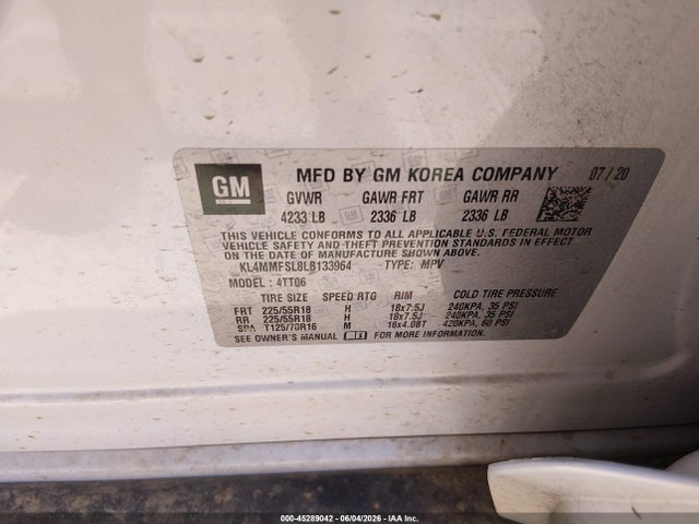 2020 Buick Encore Gx Fwd Essence მანქანა იყიდება აუქციონზე, vin: KL4MMFSL8LB133964, აუქციონის ნომერი: 45289042