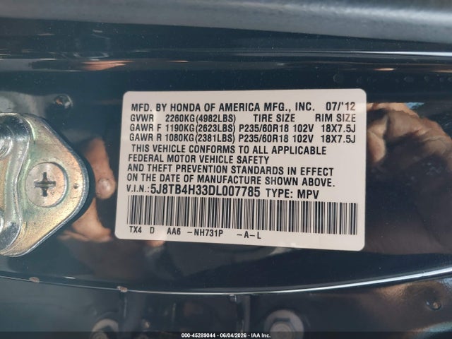 45289044 :رقم المزاد ، 5J8TB4H33DL007785 vin ، 2013 Acura Rdx مزاد بيع