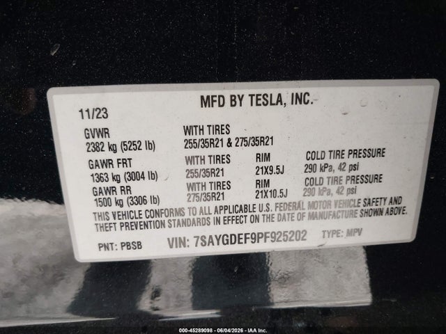 Продажа на аукционе авто 2023 Tesla Model Y Performance Dual Motor All-wheel Drive, vin: 7SAYGDEF9PF925202, номер лота: 45289098