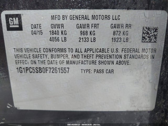 1G1PC5SB0F7261557 Chevrolet Cruze 1lt Auto
