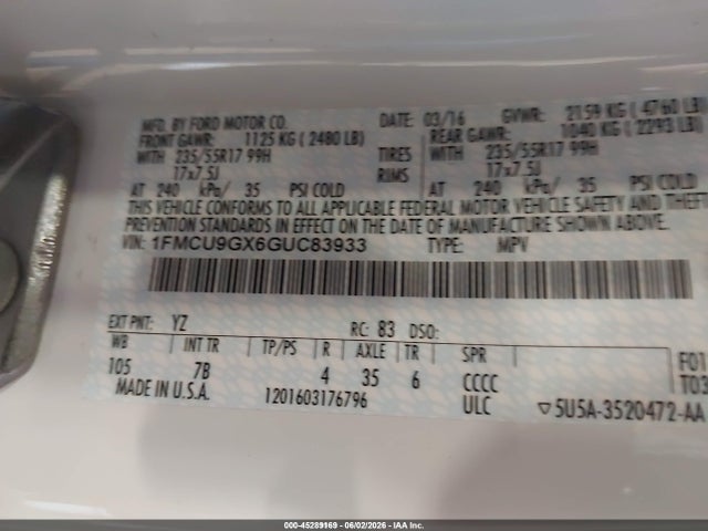 Ford ESCAPE SE 2016 1FMCU9GX6GUC83933 Image 9