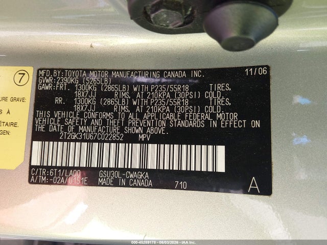 Auction sale of the 2007 Lexus Rx 350, vin: 2T2GK31U67C022852, lot number: 45289178
