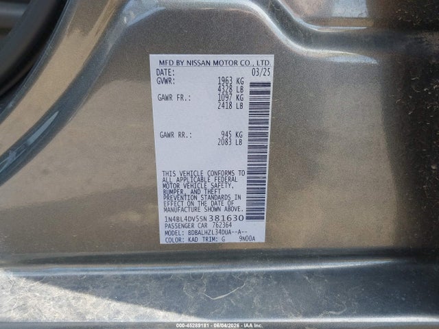 Продажа на аукционе авто 2025 Nissan Altima Sv Fwd, vin: 1N4BL4DV5SN381630, номер лота: 45289181