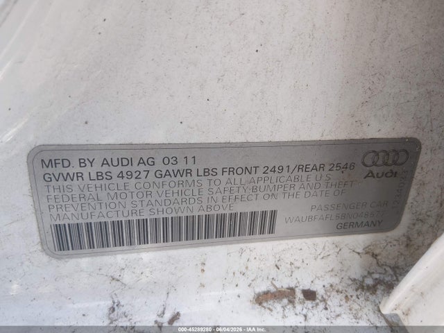 Aukcja sprzedaży 2011 Audi A4 2.0t Premium, vin: WAUBFAFL5BN048577, numer aukcji: 45289280