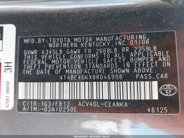 Aukcja sprzedaży 2008 Toyota Camry Le, vin: 4T4BE46KX8R046998, numer aukcji: 45289301