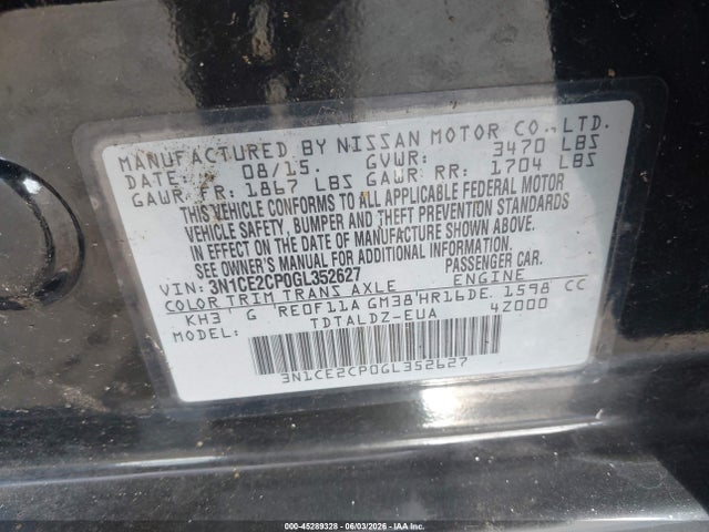 3N1CE2CP0GL352627 Nissan Versa Note S (sr)/s Plus/sl/sr/sv