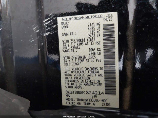 5N1BT3BB0PC824214 Nissan Rogue Sv Intelligent Awd