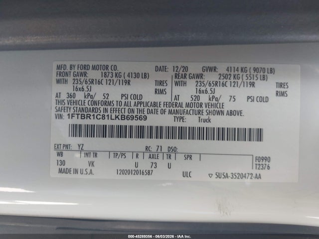 Ford Transit-250 2020 1FTBR1C81LKB69569 Image 9