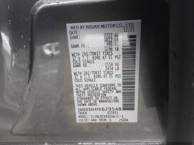 1N6ED1EK4TN629548 Nissan Frontier Pro-4x 4x4