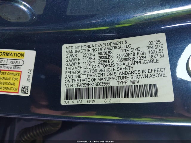7FARS5H84SE035660 Honda Cr-v Hybrid Sport-l