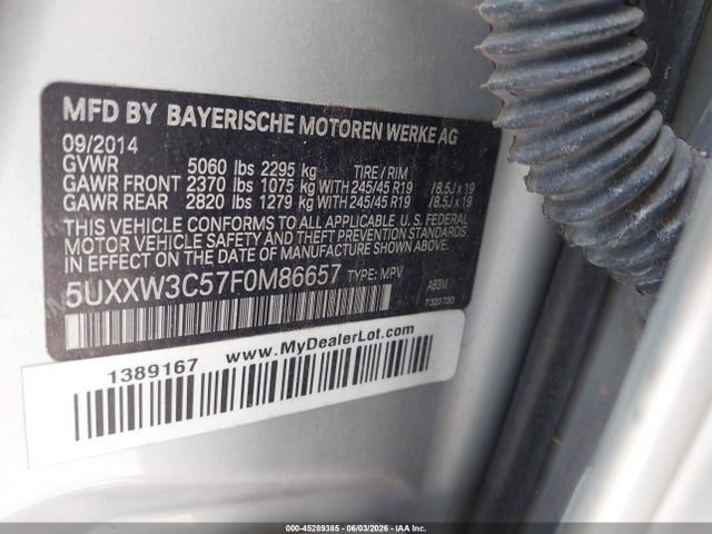 Aukcja sprzedaży 2015 Bmw X4 Xdrive28i, vin: 5UXXW3C57F0M86657, numer aukcji: 45289385