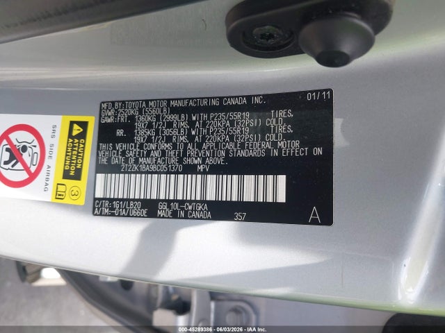 Aukcja sprzedaży 2011 Lexus Rx 350, vin: 2T2ZK1BA9BC051370, numer aukcji: 45289386